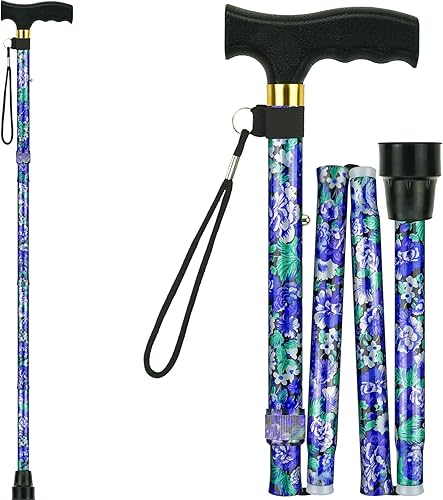 Waydaw Bastón plegable, ajustable y portátil de aluminio con bonito patrón floral para mujeres y hombres