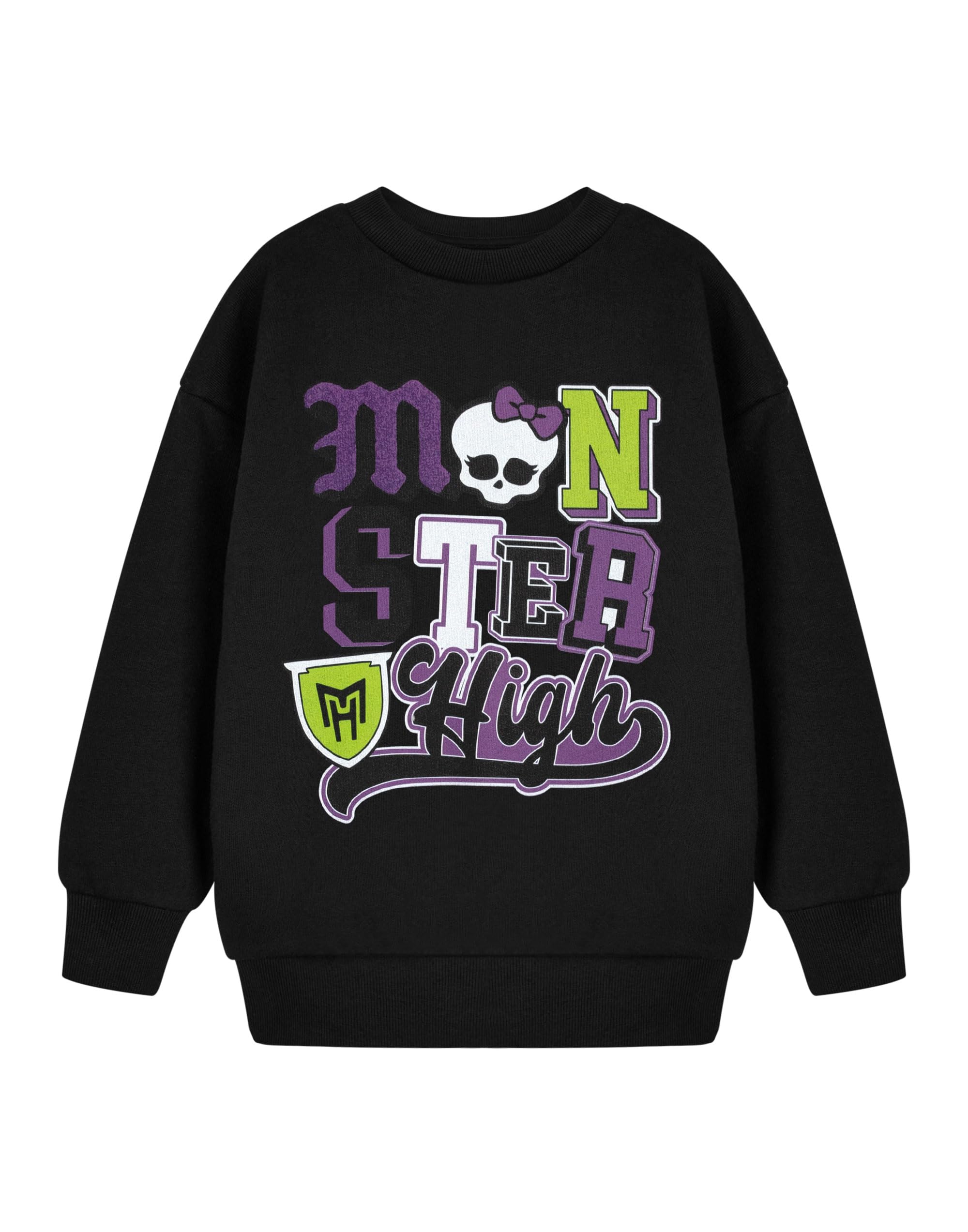Monster High Girls Black Sweatshirt | Long Sleeve Crew Neck Top Skull | Classic Cartoon Apparel | High School Style Fashion Merch - 11-12 Years
