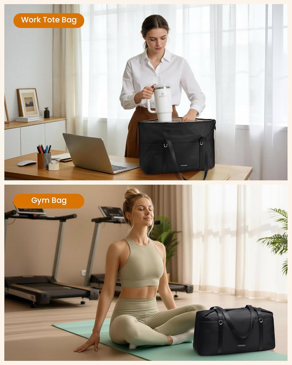 LOVEVOOK Work Tote Bag for Women, Convertible Gym & Travel Weekender Bag with Large Cup Holder, Carry On Teacher Tote - Image 6