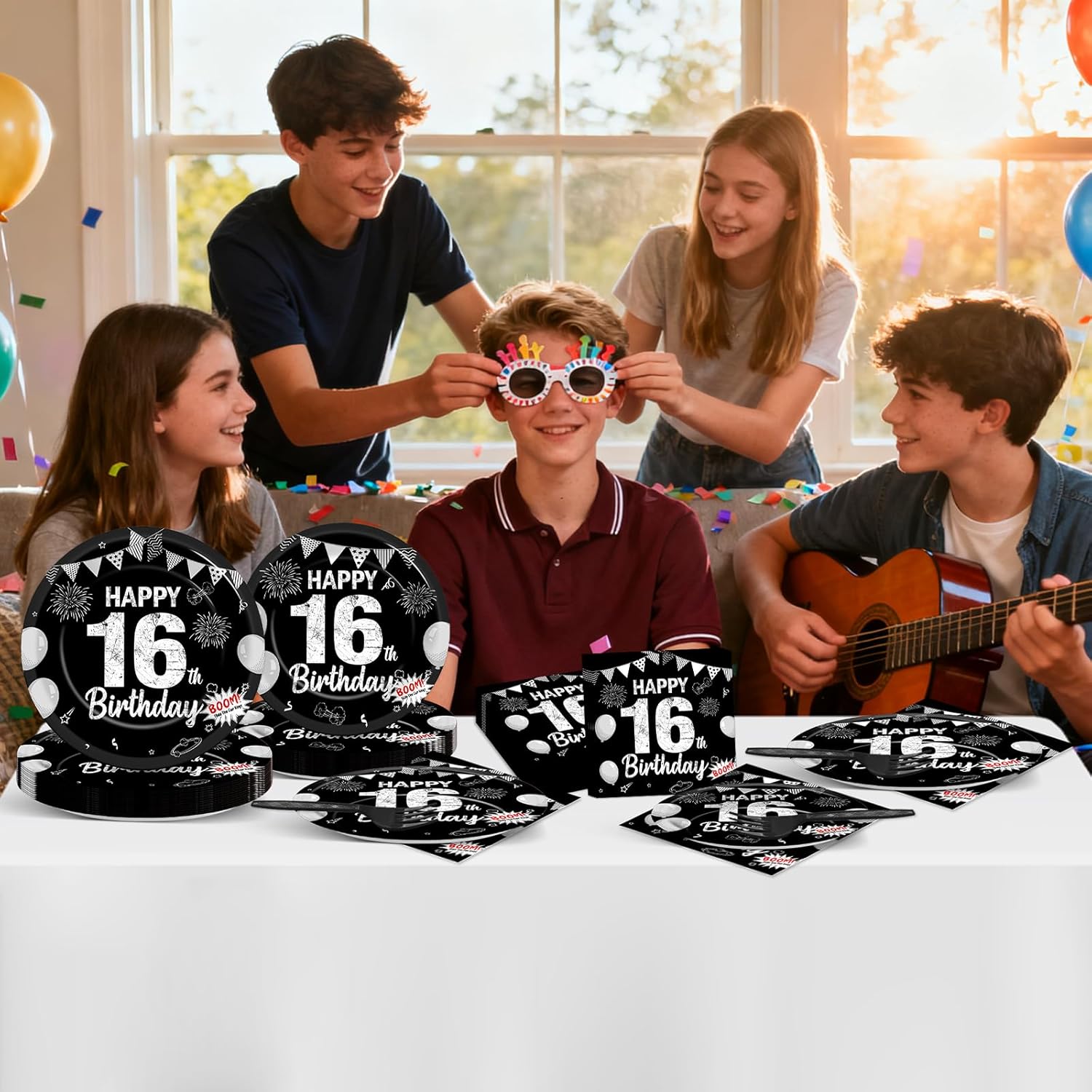 96PCS 16th Birthday Plates and Napkins Black Silver 16th Birthday Supplies for Boys and Girls Disposable Dessert Paper Plates Happy 16 Year Old Party Kids Birthday Gatherings Decorations