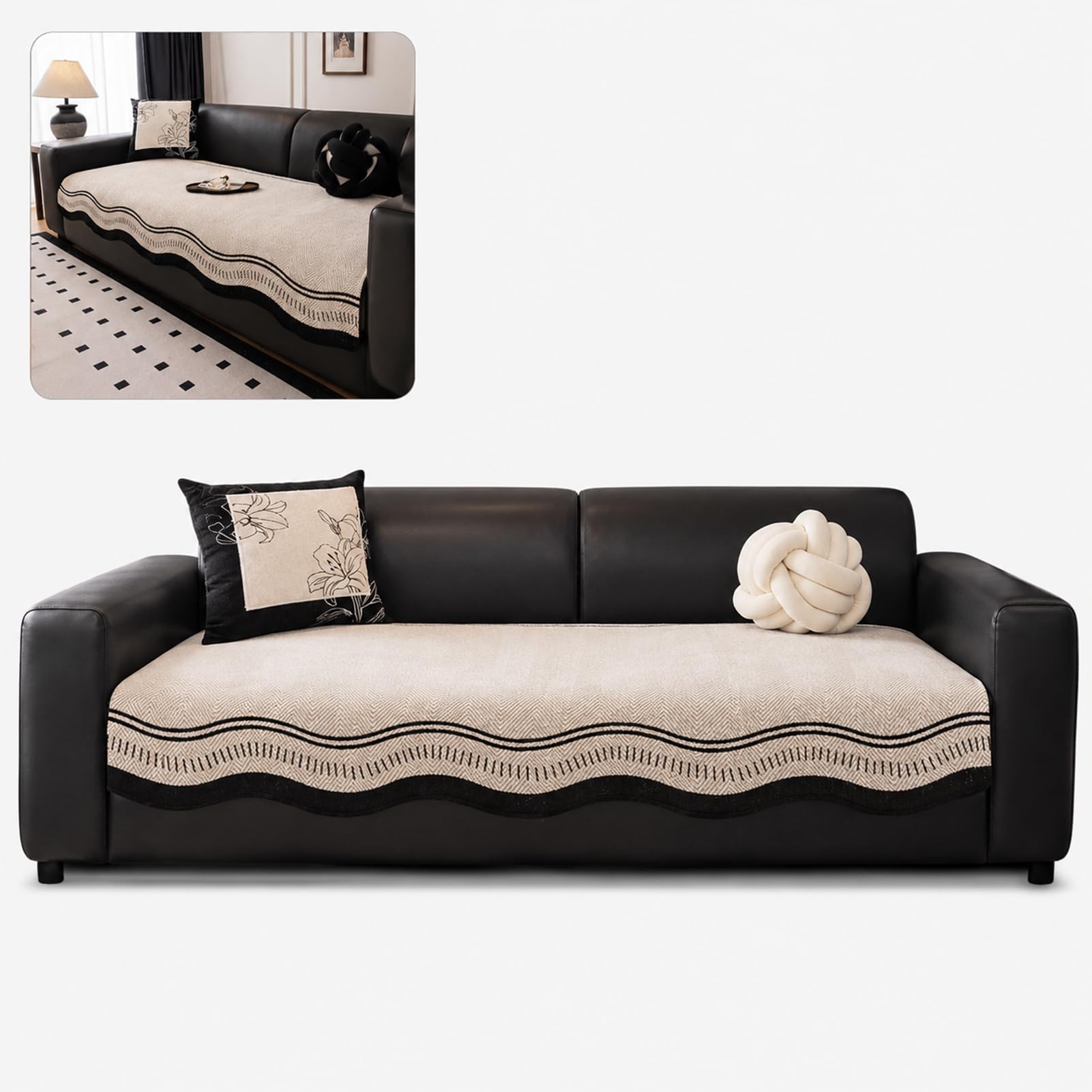 TJKK Couch Cover Blanket Geometric Striped Pet Covers for Couches and Sofas Dog Cover for Couch Pet Friendly Chenille Sectional Sofa Covers for Pets (beige,90 * 260cm)