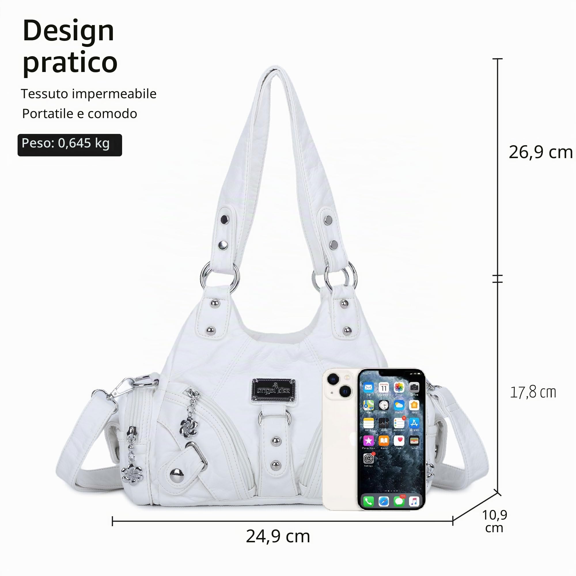Angel Kiss Borsa a tracolla da donna, piccola borsa a tracolla Hobo in pelle vegana con tasche multiple e chiusura lampo
