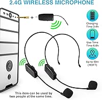 Vista 3 de Sistema de Micrófono Inalámbrico para 2 Personas, Alcance de 160 pies, 2 Micrófonos Inalámbricos Duales de Diadema 2.4G para Karaoke, Altavoz