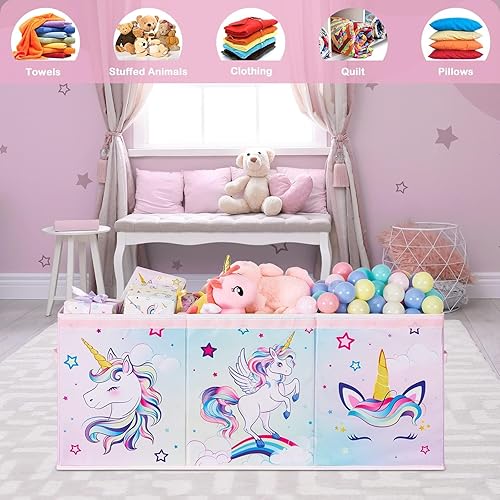 Miniatura 4 de WERNNSAI Cofre de juguetes extra grande – Caja de juguetes de unicornio organizadora de pecho con tapa abatible, contenedor de almacenamiento