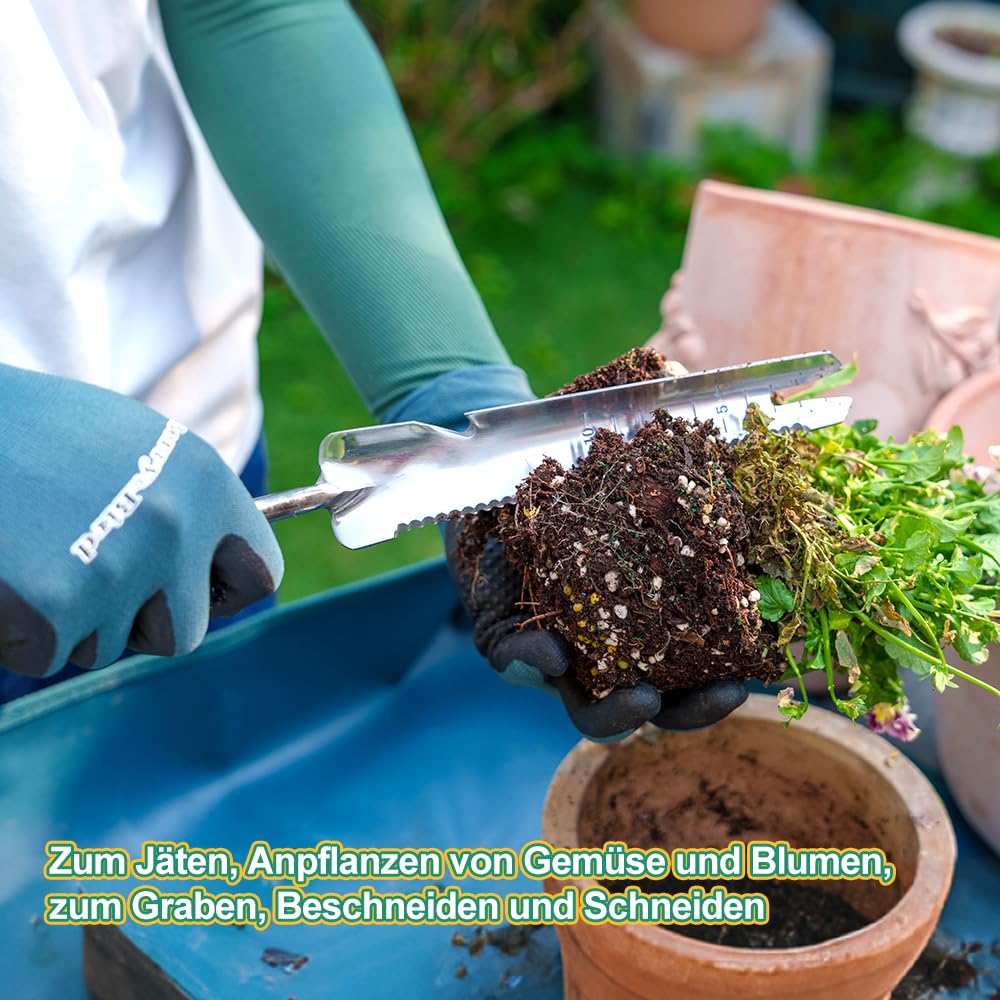 Berry&Bird Multifunktions-Unkrautjäter 37,8 cm, Unkrautstecher mit Stiel aus Eschenholz, Edelstahlkopf mit Maß Unkrautstecher, Handjätgerät für den Garten, Gras- und Erdflächen, für Graben Jäten Lösen