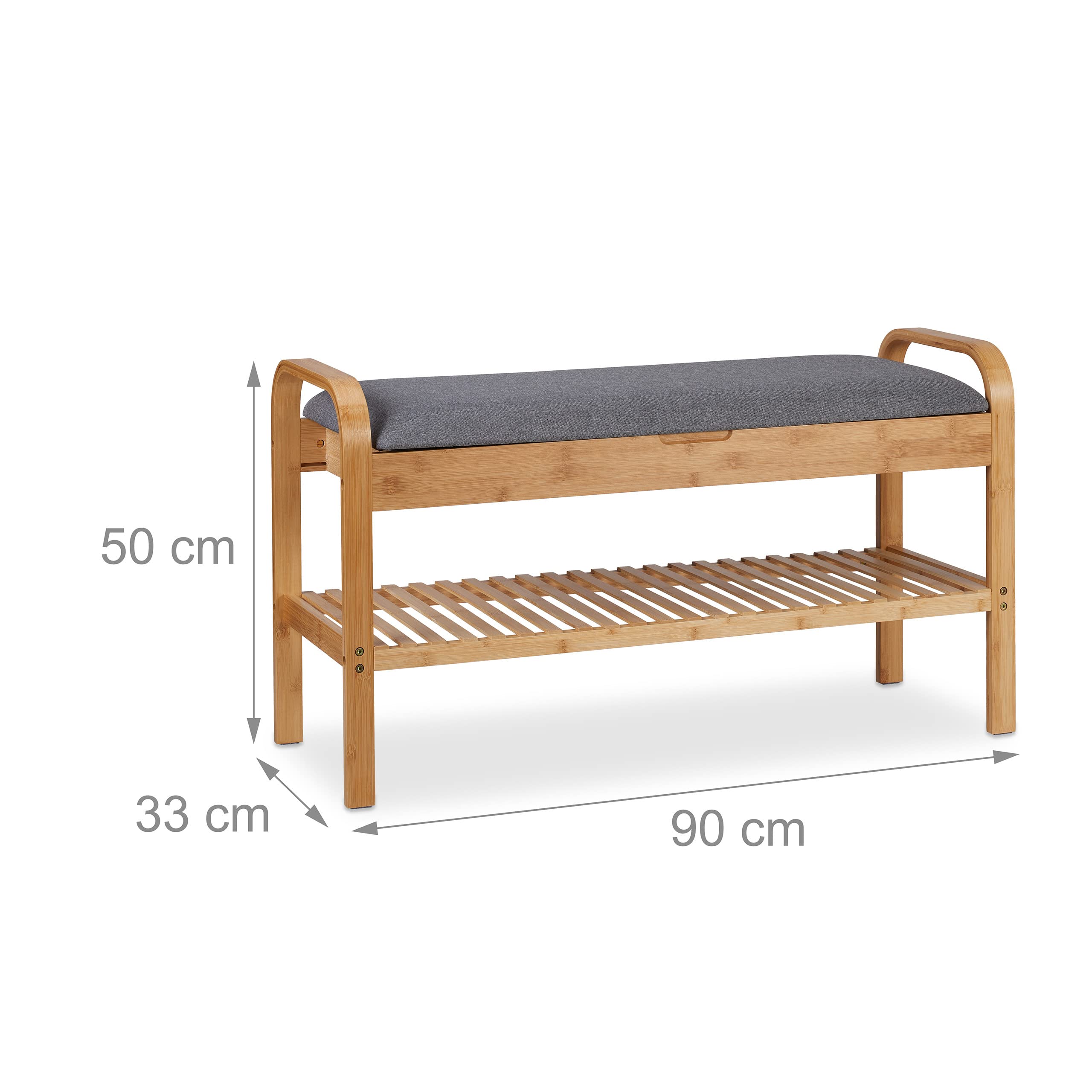 Relaxdays Panca Da Ingresso In Bambù Grigia | Con Ripiano Per Scarpe E Scomparto Salvaspazio | 50x90x33 Cm