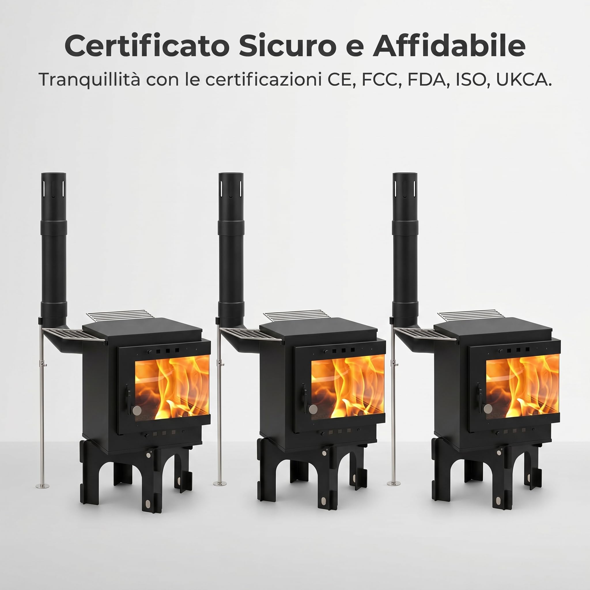 Stufa Multifuel per Campeggio e Giardino, Fornello da Esterno Portatile con Griglia BBQ e Visione del Fuoco