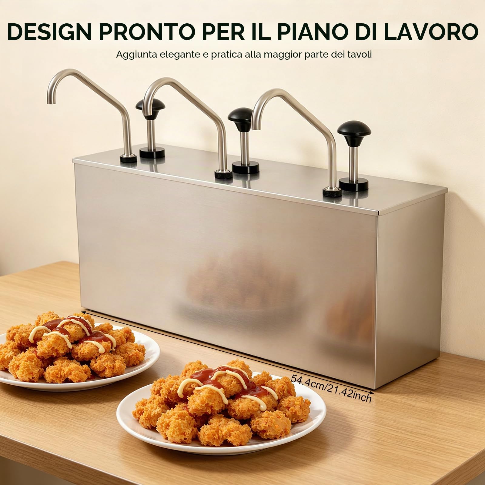 Pompa per Salsa a 3 Teste in Acciaio Inox, OT-TWYJ-2964-EU Distributore di Salsa da Banco con 3 Vasche da 4L, Pompa Erogatrice per Salsa di Soia, Aceto, Olio, Ideale per Cucina, Ristorante, Hotel