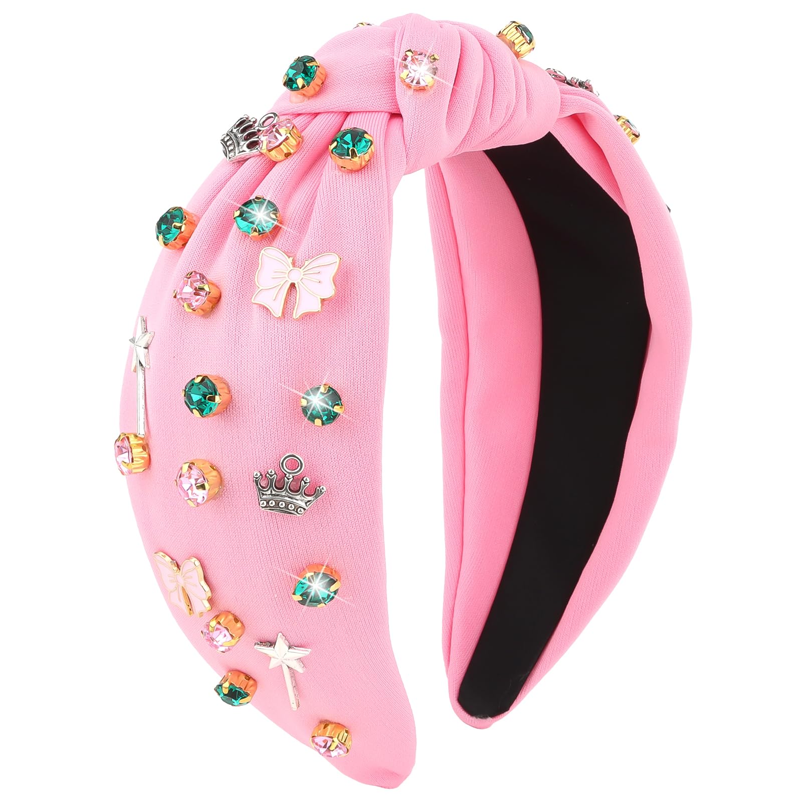 YARIEW Witch Headbands for Women Pink Knotted Headband with Crown Magic Wand Witch Theme Birthday Party Decorations Rhinestone Twisted Knot Costume