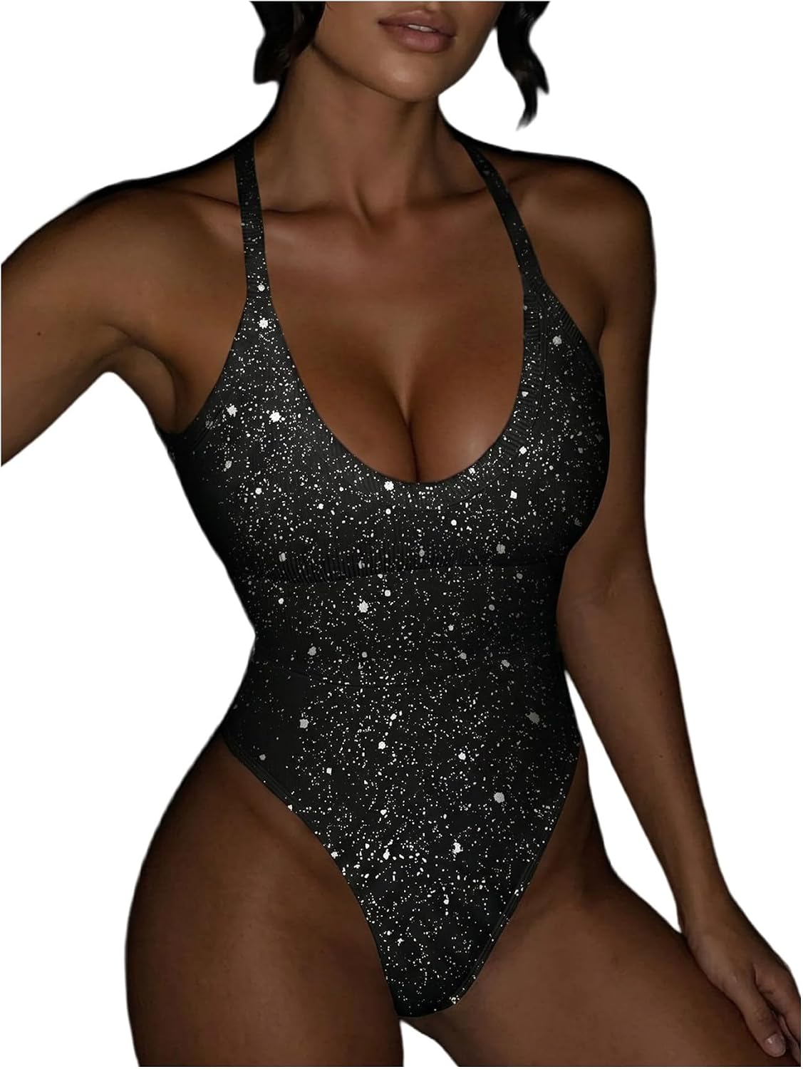 SweatyRocks Women's Y2k Sleeveless Bodysuits Leotard Graphic Letter Print Low Cut Tops