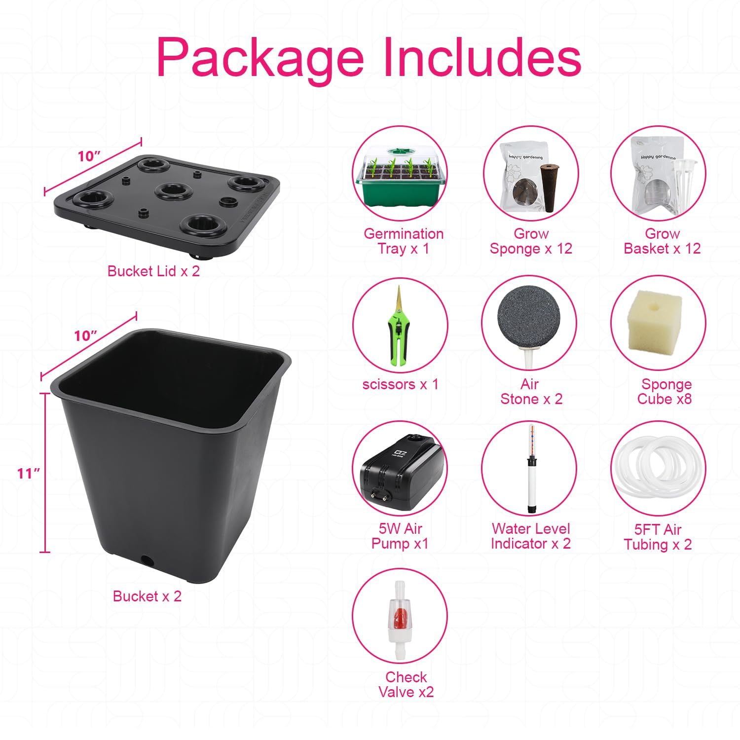 DWC - Kit de 2 cubos hidropónicos para plantas, sistema de cultivo hidropónico para hierbas/tomate/verduras, sistema DWC con bomba de aire y bandeja de germinación (suministros completos de jardinería