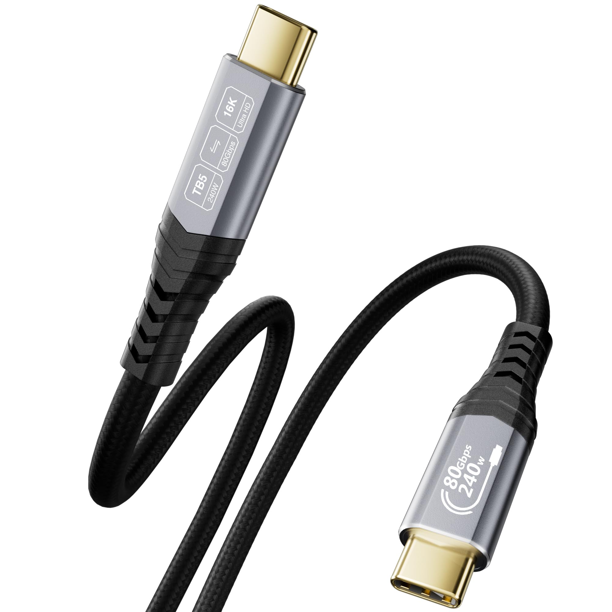 CABLAPTOP 80Gbps USB 4 V2.0 Cavo Thunderbolt 5 1m, unidirezionale fino a 120Gbps, Video 16K/Dual 8K@60Hz, 240W, Compatibile con Thunderbolt 4/3, USB C, Laptop,eGPU,Display,Smartphone