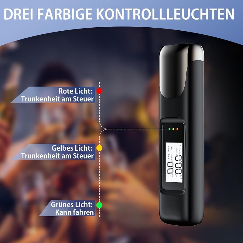 Digitális Alkoholszonda LCD Kijelzővel - Pontos Promille Mérő Szájrész Nélkül - Hordozható Alkoholteszter USB Töltéssel Bulikhoz, Ot