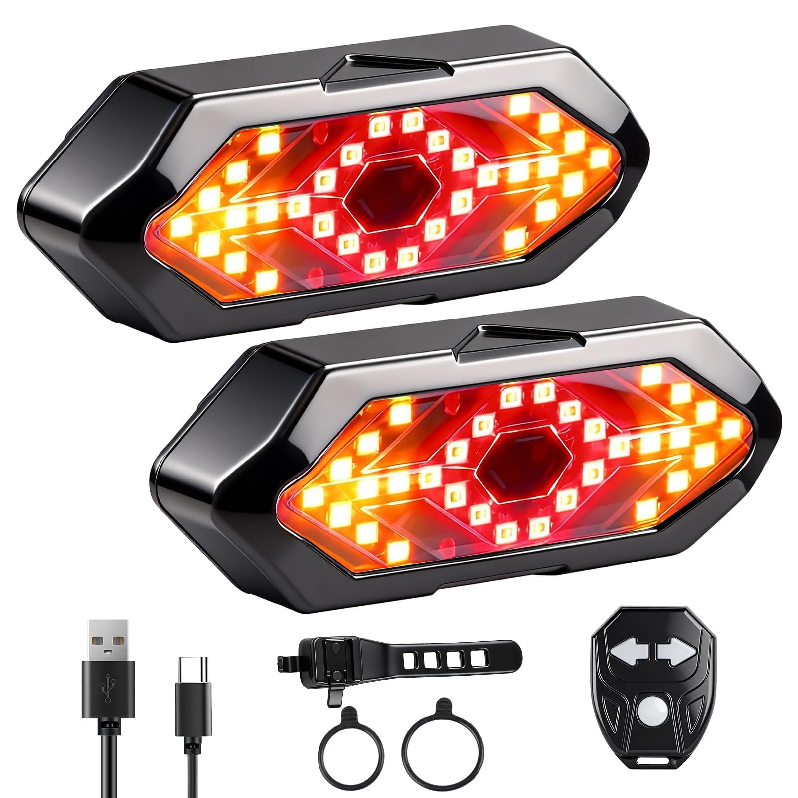 Feu arrière vélo télécommandé sans fil 32 LED 5 Modes Alarme 120 DB Rechargeable USB 900 mAh IPX4