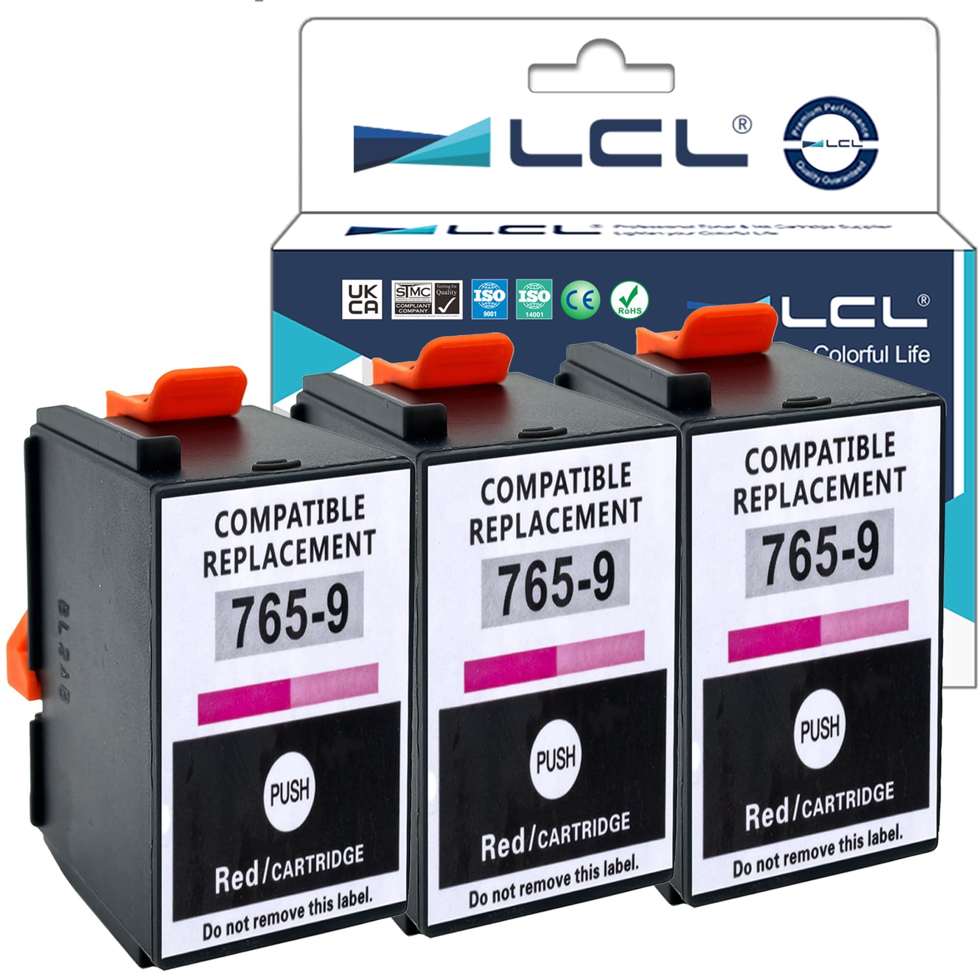 LCL Compatible 765-9 Red Ink Cartridge Replacement for Pitney Bowes DM300C DM400C DM425C-ML DM425C-MM DM450C DM475C 3C00 4C00 5C00 6C00 Postage Meters (3-Pack)