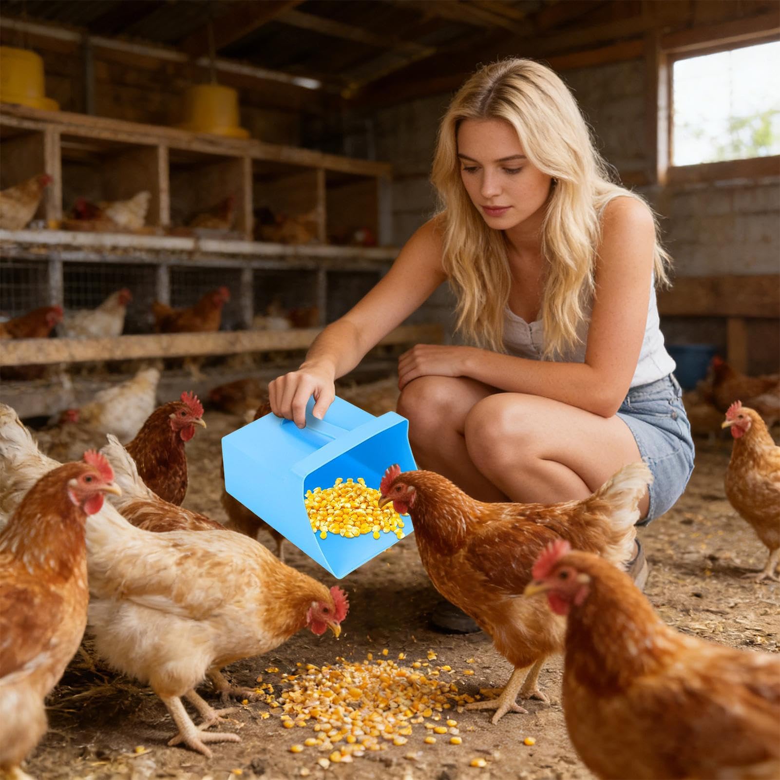 Grande para piensos - multiusos para cereales de 21 cm y 128 onzas | Pala cerrada con asa lateral, adecuada para pollos, ganado, pienso, cocinas de restaurantes.