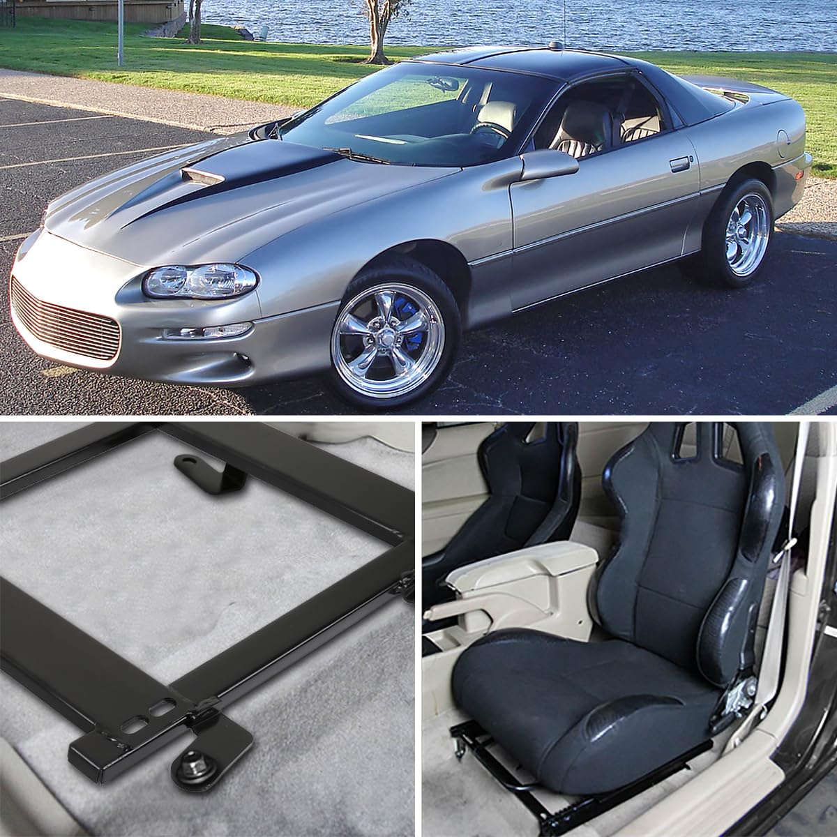 Spec-D Tuning Racing Seat Black Steel Mounting Brackets Rail Track Pair Compatible with 1993-2002 Chevy Camaro