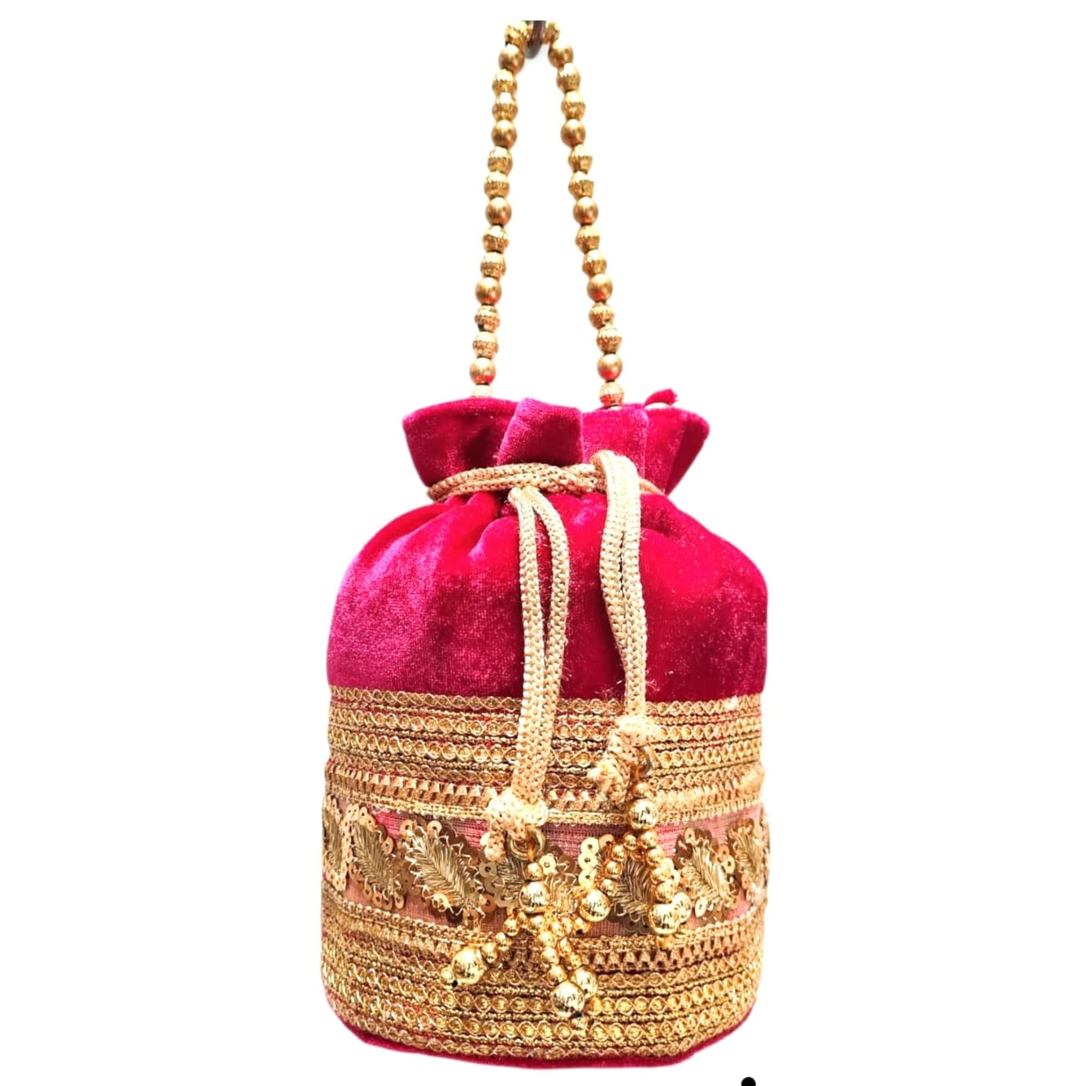 Women Velvet Potli Bag Wristlets Potli Bag For Gifting Handbags Pouches - Pack of 1, Color-Pink-image-49