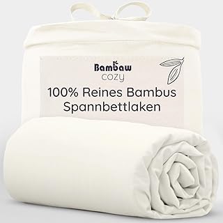 Bambaw Spannbetttuch 90x200 Bambus, 35 cm Steghöhe, Anti Milben hypoallergene Bettwäsche, kühle spannbettlaken, Spannbettlaken Sommer, Bambus Stoff Bettwäsche (Elfenbein)