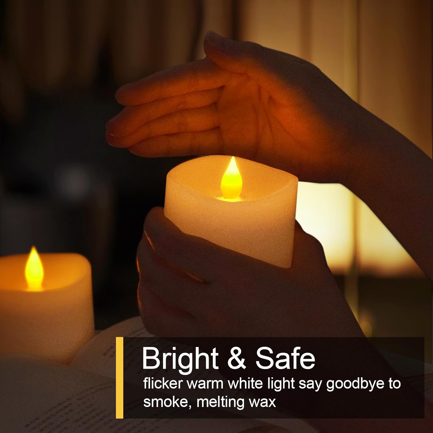 3x4 Flickering Flameless Candles Set of 3, 2AA Battery Life 600 Hours Battery Candles Flickering with Timer,4 inch Flameless Candles with Remote for Indoor/Outdoor, Ivory