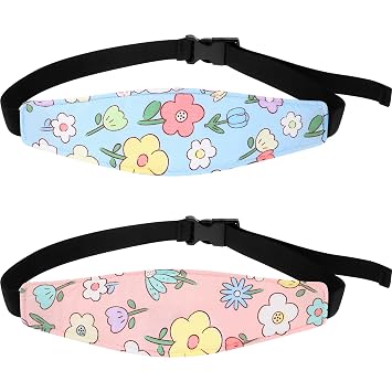 Hestya 2 Pieces Baby Car Seat Head Straps, Carseat Head Support for Toddler Holder Band Headrest, Stroller Sleeping Headrest Neck Relief for Kids Children Toddler InfantClassic Flower