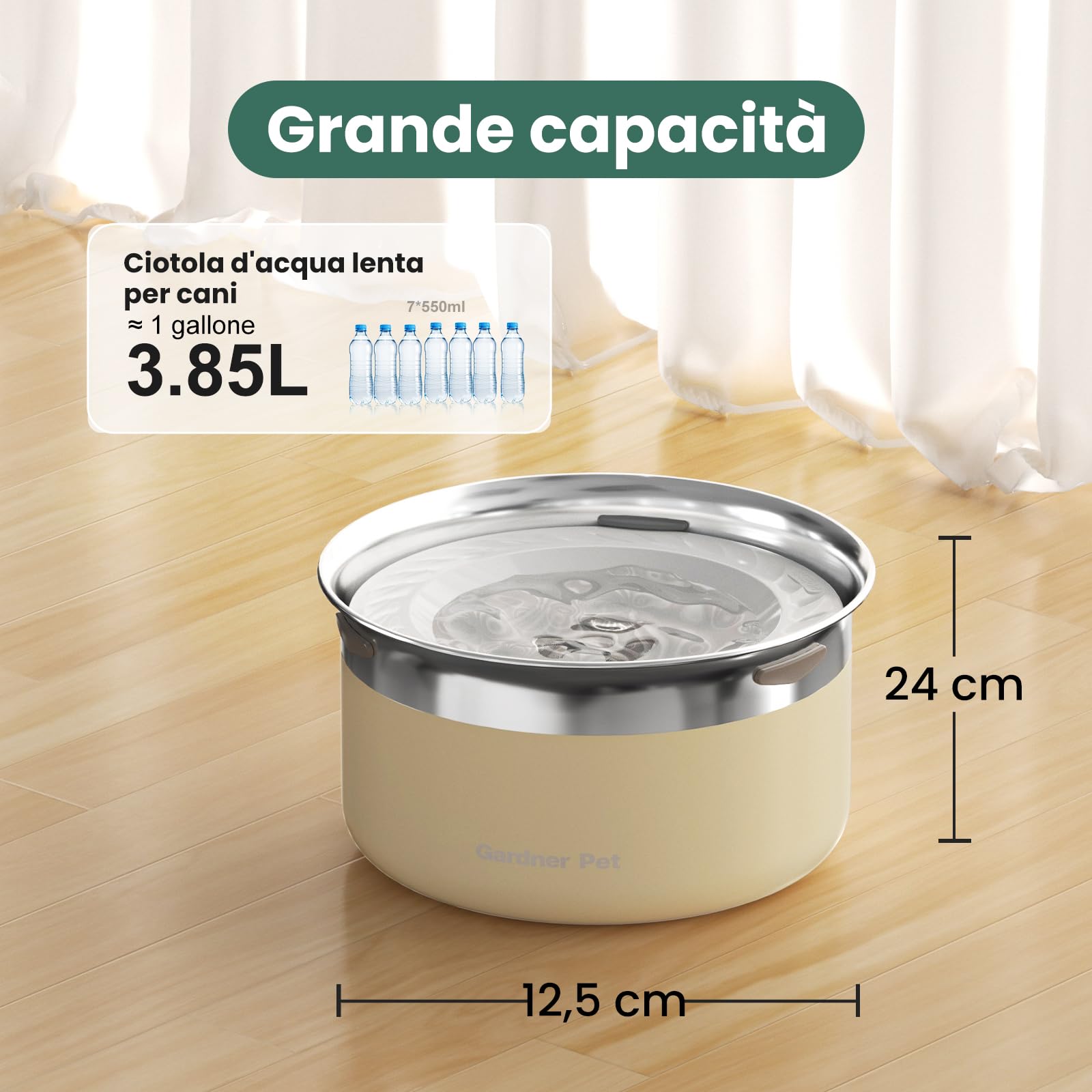 Gardner Pet Ciotola Acqua Cane Antigoccia, 3,85L Ciotola per Cani in Acciaio Inox a Prova di Fuoriuscite, Anti-Ingoio per Cani di Taglia Grande, Adatta per Interno ed Esterno, Previene Gocce, Bianco