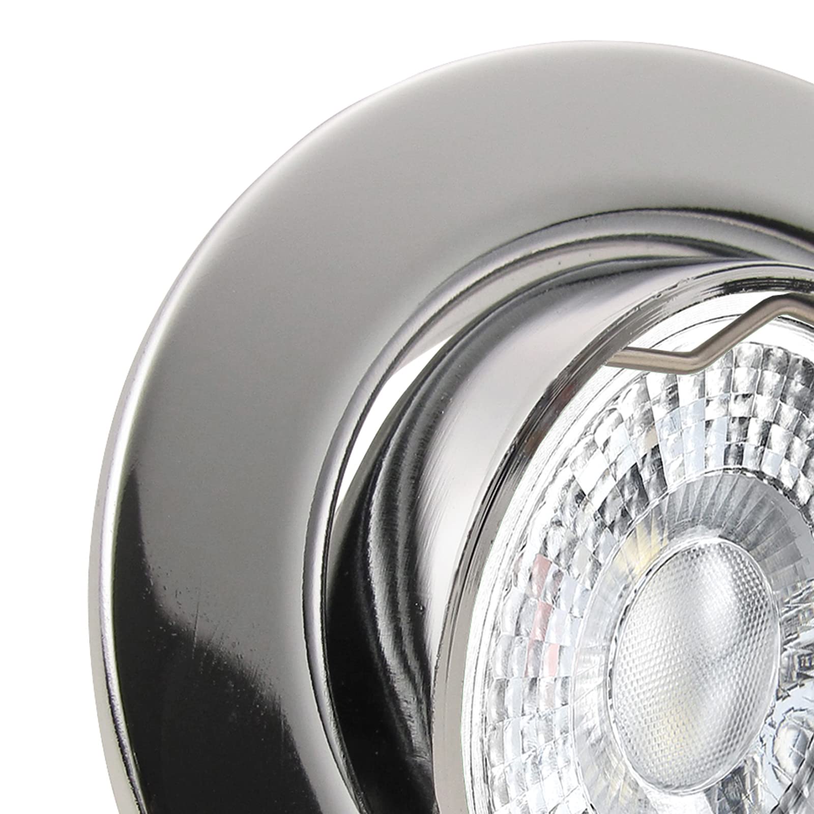 trendlights24 Decora LED Einbaustrahler Chrom rund 10x Set 7W dimmbar 230V | Decken Einbauleuchte, LED Spots, GU10, 50° Abstrahlwinkel, Warmweiß, 3000K, austauschbar, Deckenspots, schwenkbar