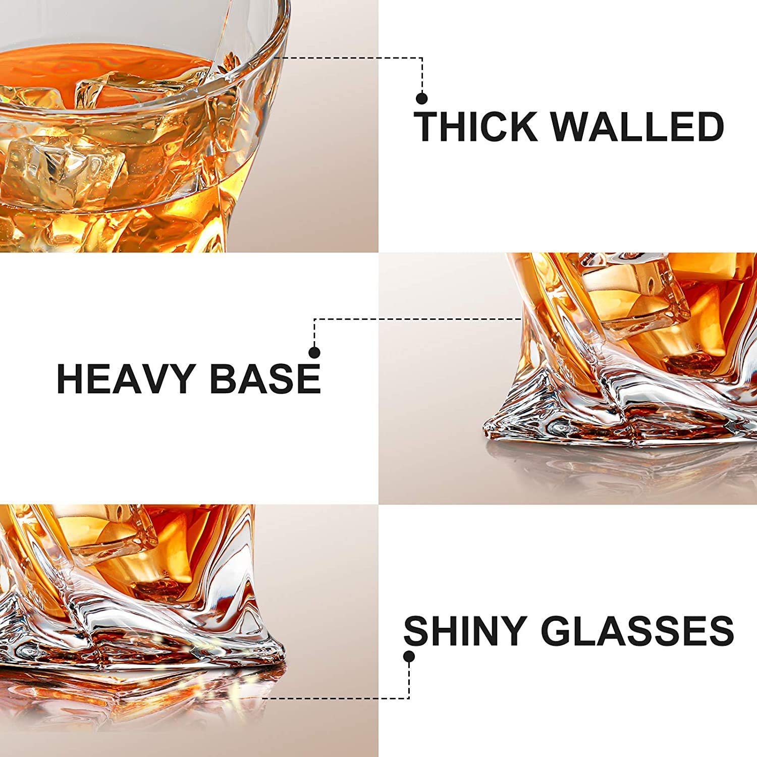 MZP Italian Premium Crystal Cut Whiskey Glasses Set of 6-300 ML Diamond Glass Bar Glass for Drinking Bourbon, Whisky, Scotch, Cocktails,Glass, Crystal Glass (Time Stone /*6, 300 ml) 2