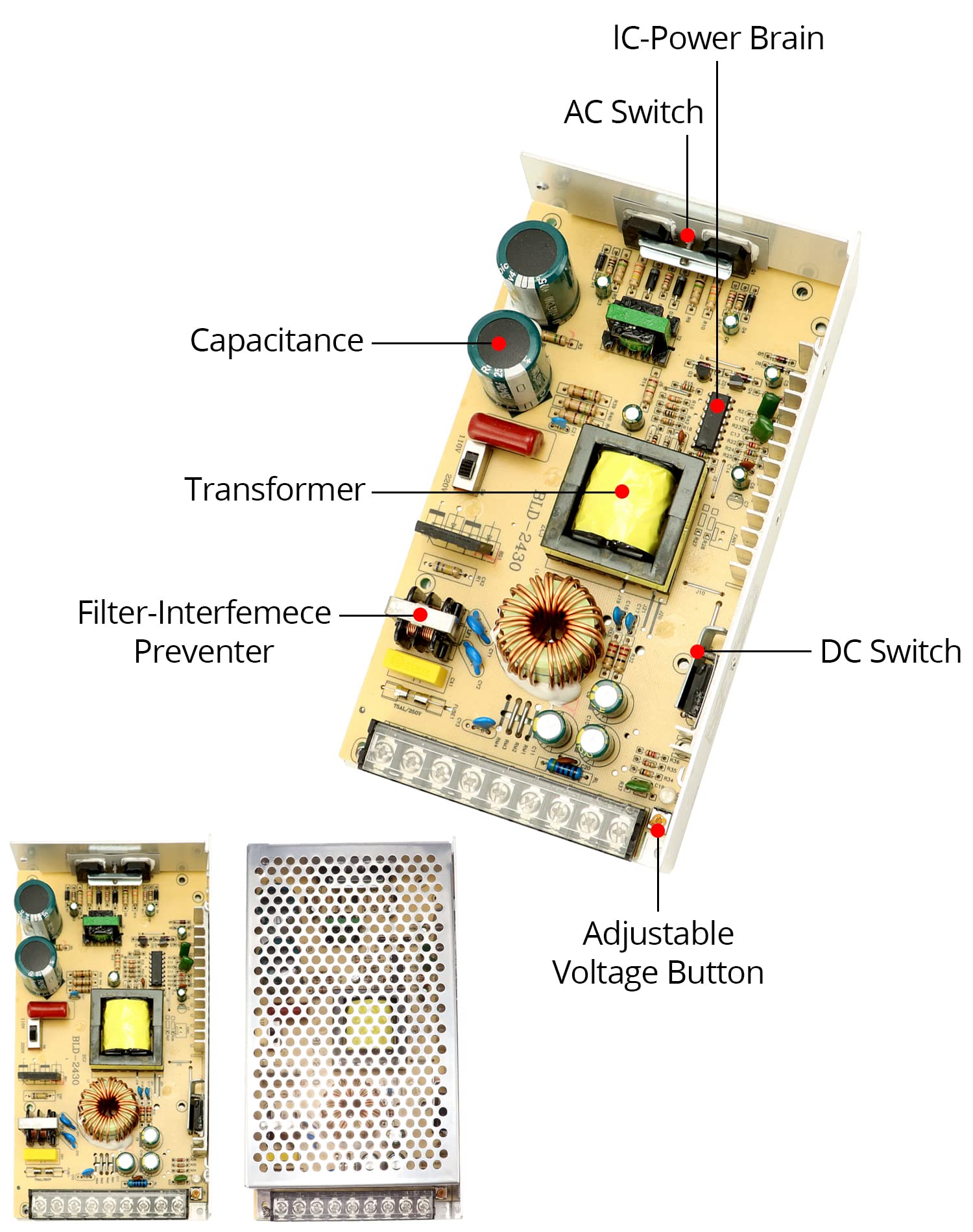 QWORK Fuente de alimentación conmutada DC 12V 20A 240W LED Transformador de Potencia