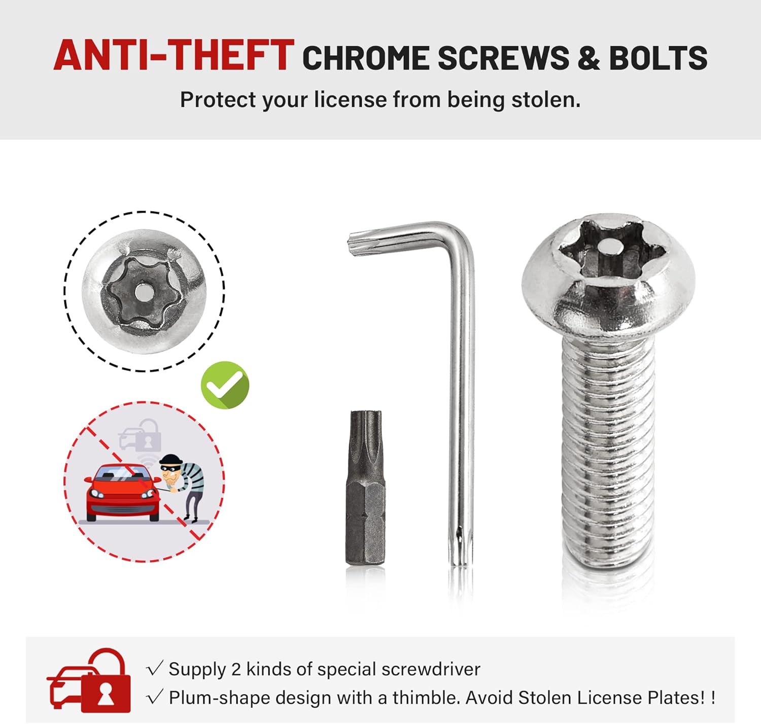 RED WOLF Rear License Plate Bracket with Anti-Theft Screws Bolt Fasteners Security Self-Tapping Stainless Steel Plate Screws Fit for BMW 1/2/ 3/5 / 6/ X Series,2002-2019 Mini Cooper Bumper Mount