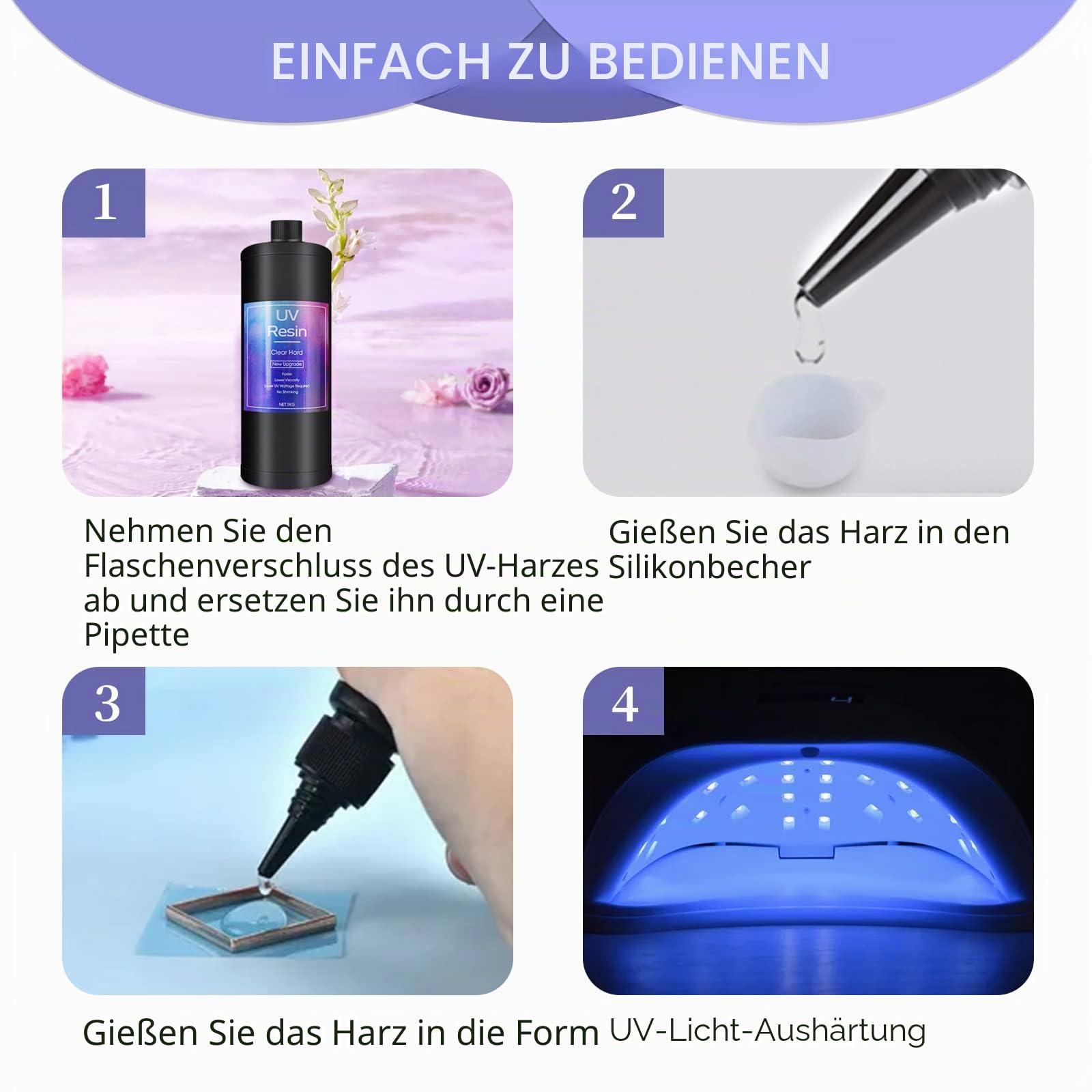 1kg klares UV-Harz harte Art neue Formel 1 Minute ultraviolettes Solar-schnellhärtender Epoxidharz-Kleber für Formen/Schmuckanhänger Ohrringe Armbänder herstellen/DIY-Kunsthandwerk, Großpackung