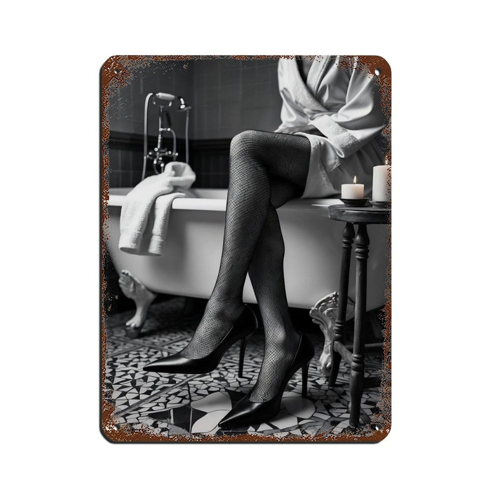Relaxing Bathtub Scene, Vintage Bath Tin Sign Vintage Metal Pub Club Cafe Bar Home Wall Art Decoration Poster Retro 12x16inch(30x40cm)