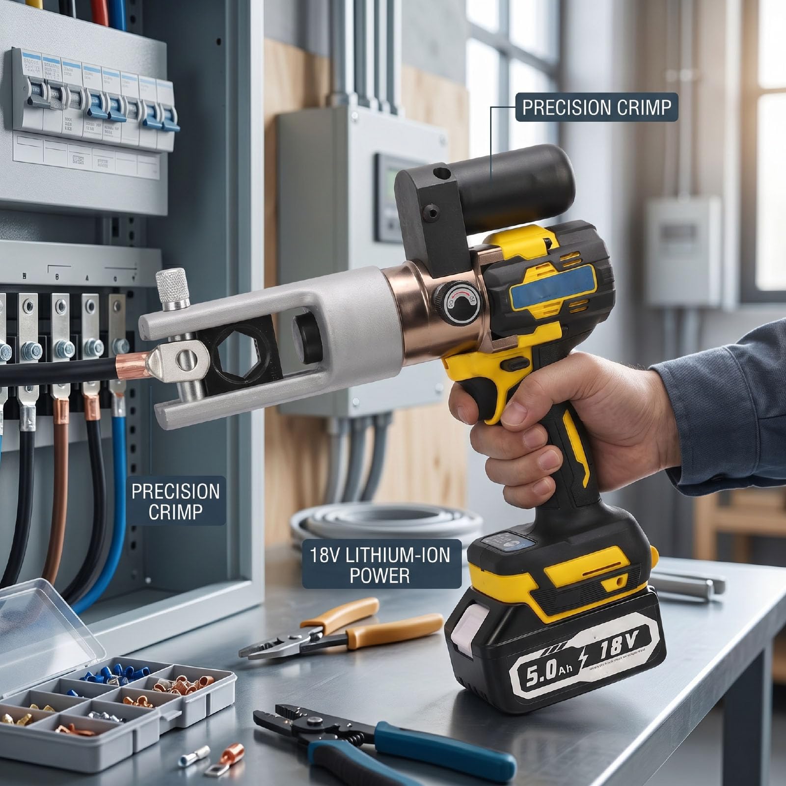 Hyuduo Pince à Sertir Hydraulique électrique, Portable et Efficace avec