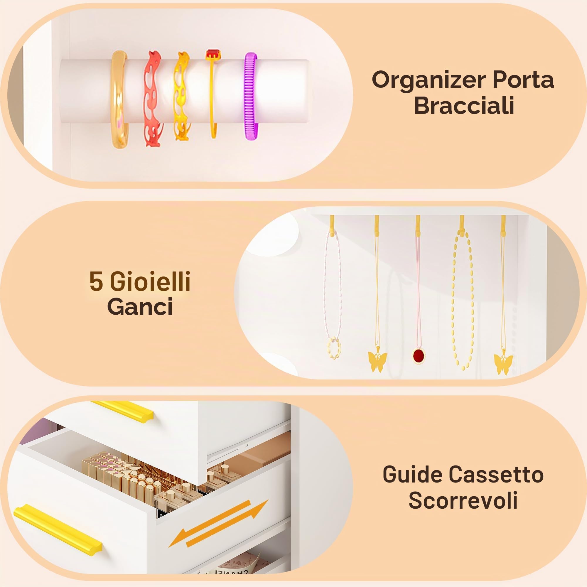 ANWBROAD RGB Toeletta da Trucco con Specchio e Luci LED Regolabili, Bianca