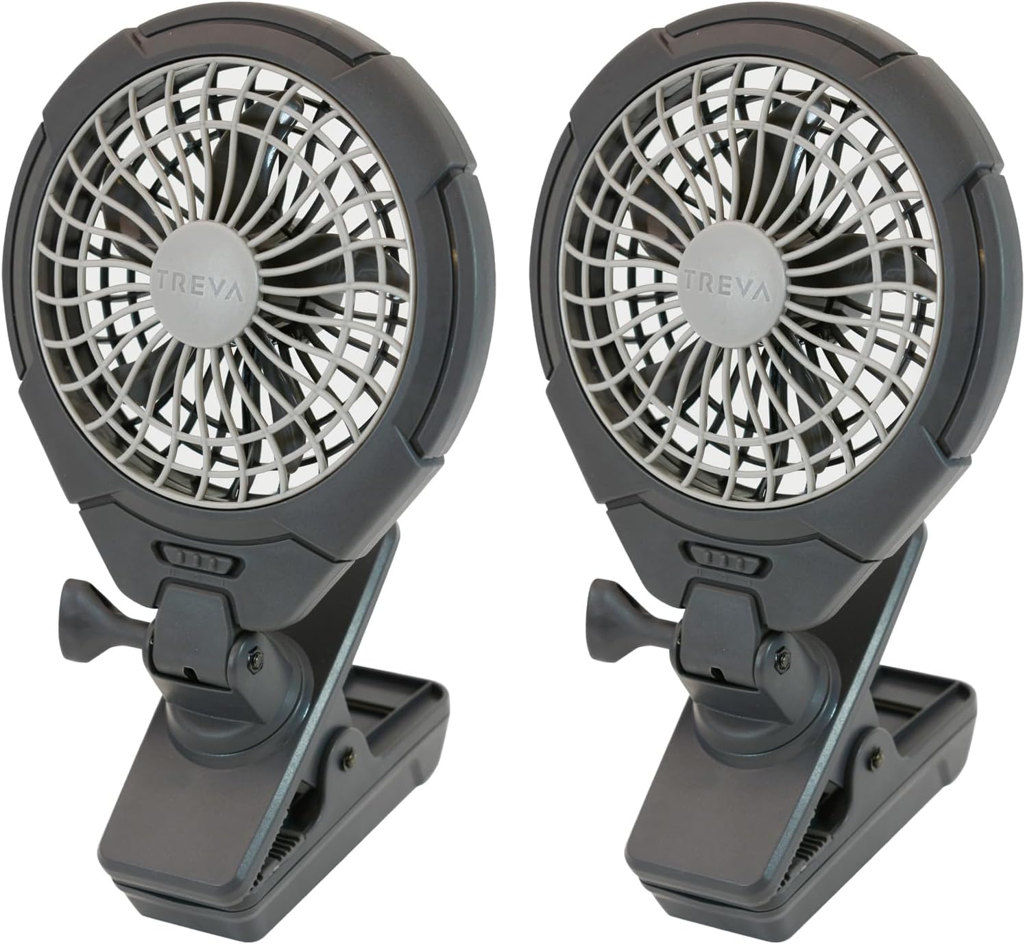 O2COOL Treva 5 in Battery & USB Powered Clip on Fan 2-Speed Grey 2-Pack