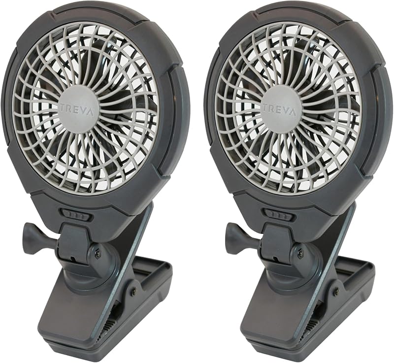O2COOL Treva 5 in Battery & USB Powered Clip on Fan 2-Speed Grey 2-Pack | Yes