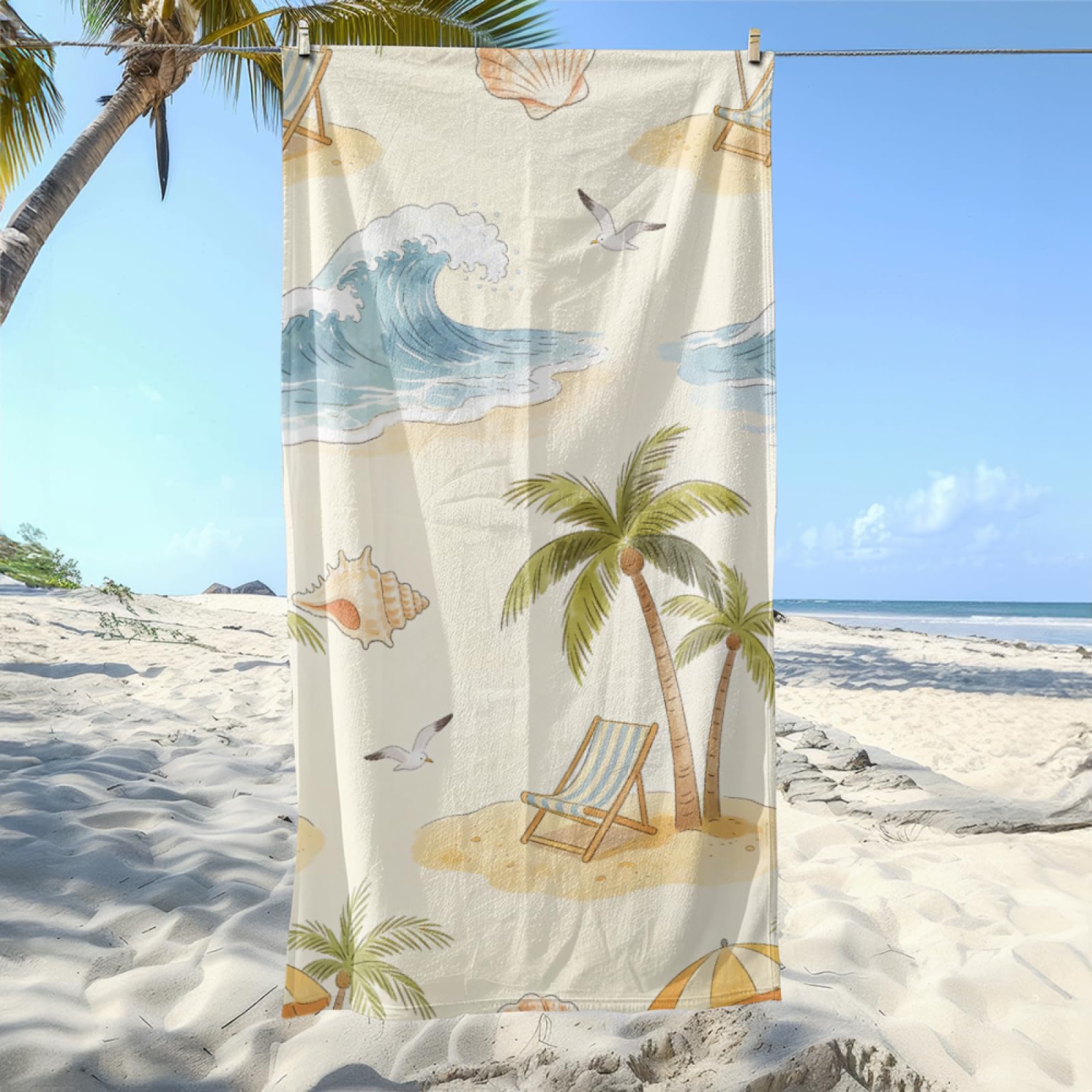 Microfibre Beach Towel 180x90cm Beach, Seagulls Extra Large Beach Towels Sandproof Quick Dry Foldable Storage for Travel Beach Pool Camping Bathing