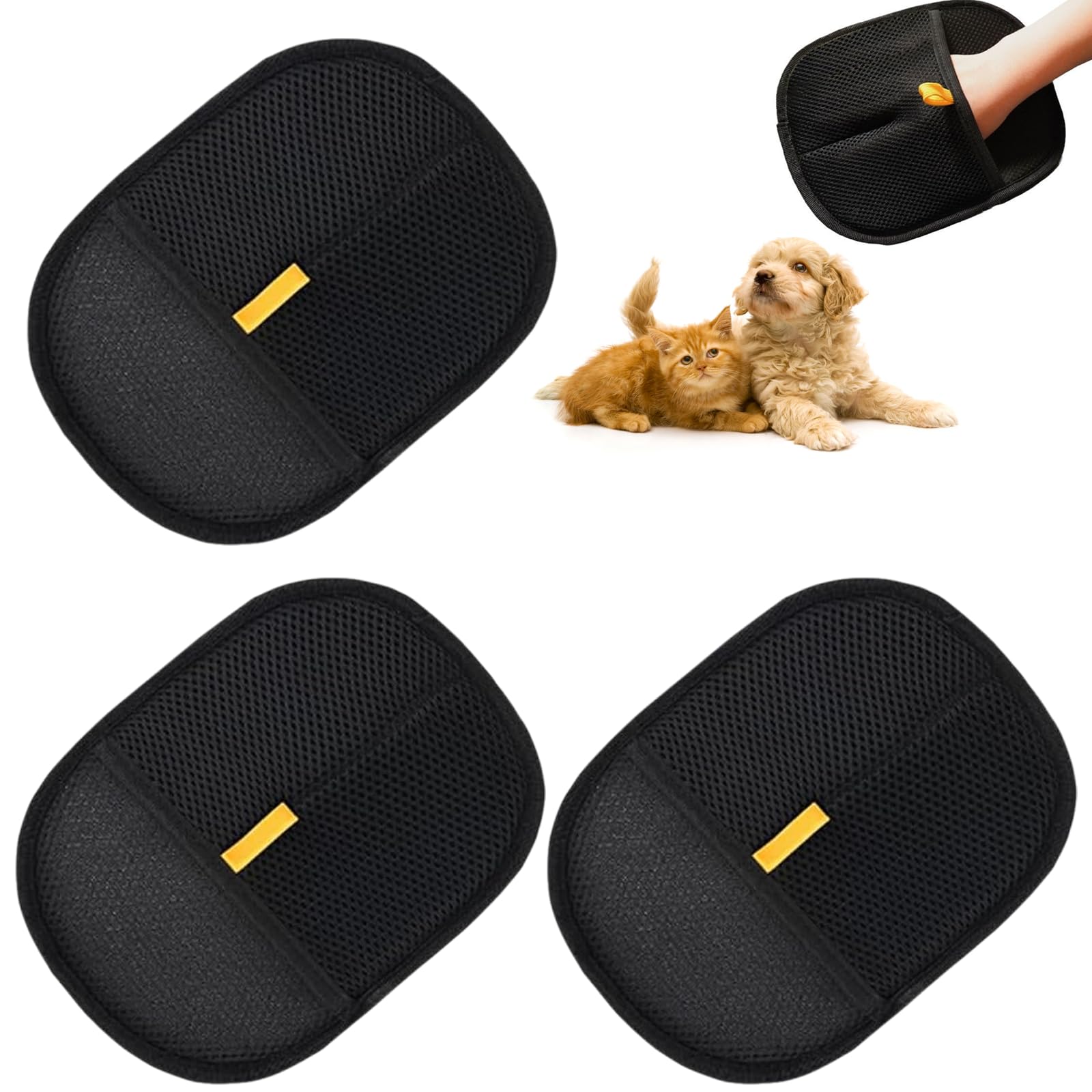 fKiZanthene 3Pcs Pet Hair Removal Glove, Static Electric Double-Sided Grooming Mitt for Cats Dogs 18cm×24cm Reusable Furniture Cleaner
