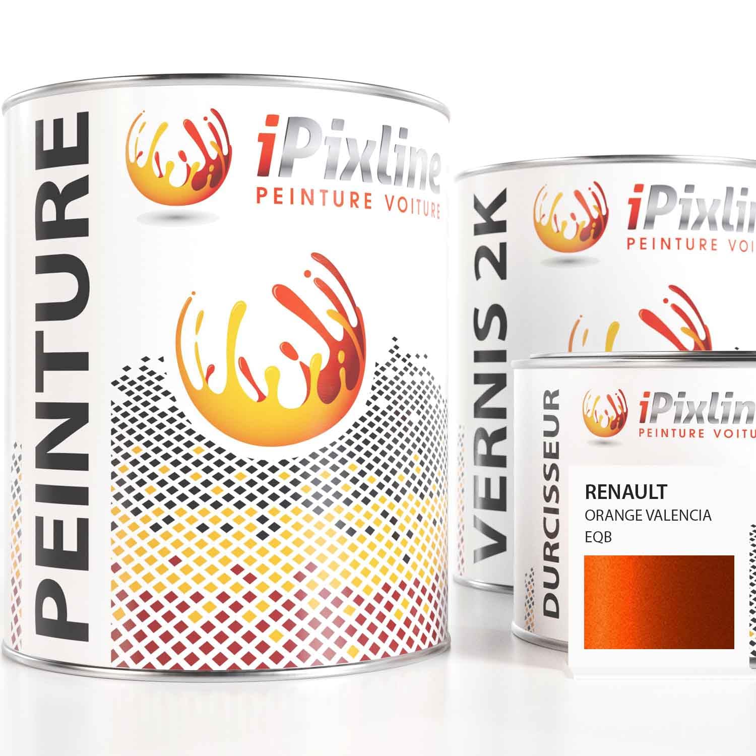 Kit Retouche Peinture Carrosserie Voiture - Pot Peinture Auto 1000 ml, Vernis 2k 670 ml, Durcisseur 330 ml - Compatible avec Renault - Orange Valencia EQB