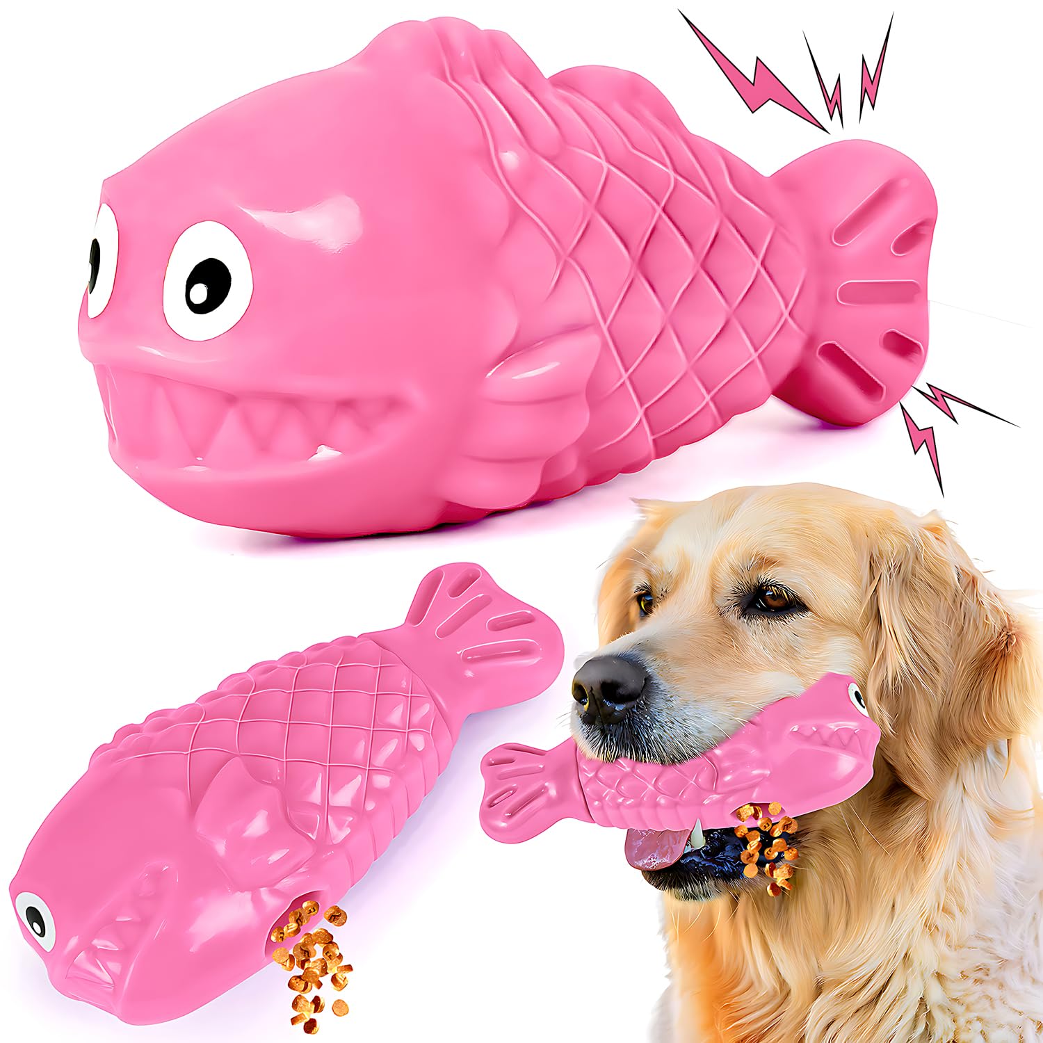 TonyEst Durable Dog Toys to Keep Them Busy - Tough Treat Dispensing Chew Toy with Bacon Flavor & Squeaker for Aggressive C...