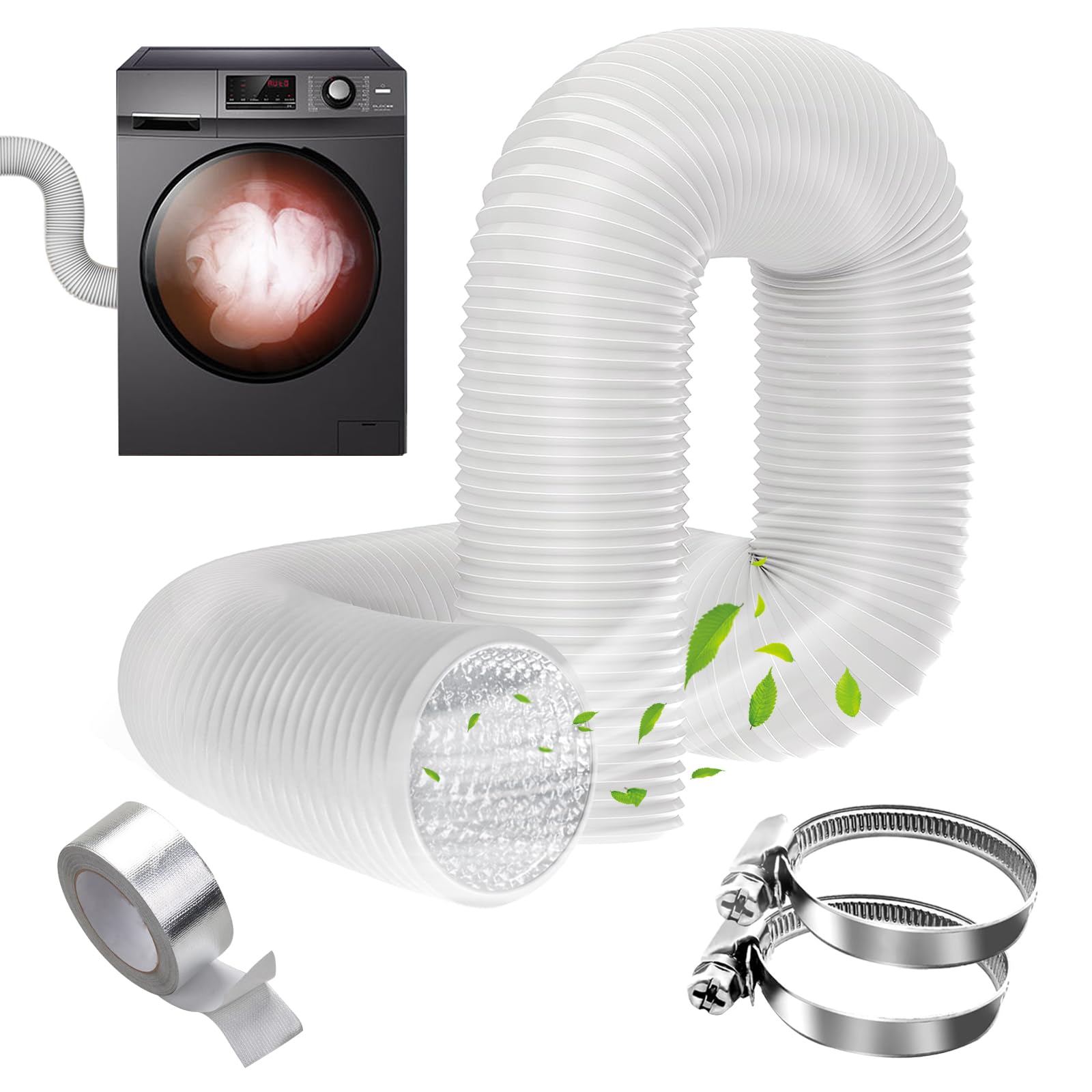 YSOOUA Tubo Flexible de Salida de Aire 5 m PVC con Abrazaderas para Extractor de Aire, Climatización, Secadora (100mm x 3m)