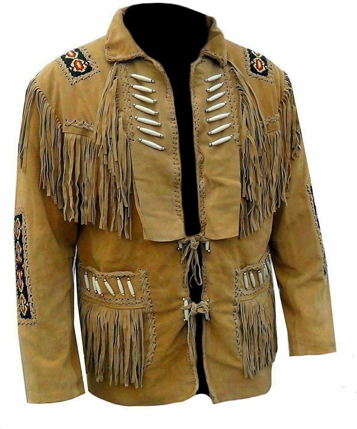 Mount Helicon Mens Leather Buckskin Mountain Man Reenactment Suede Native American Red Indian Fringes Beaded Jackets