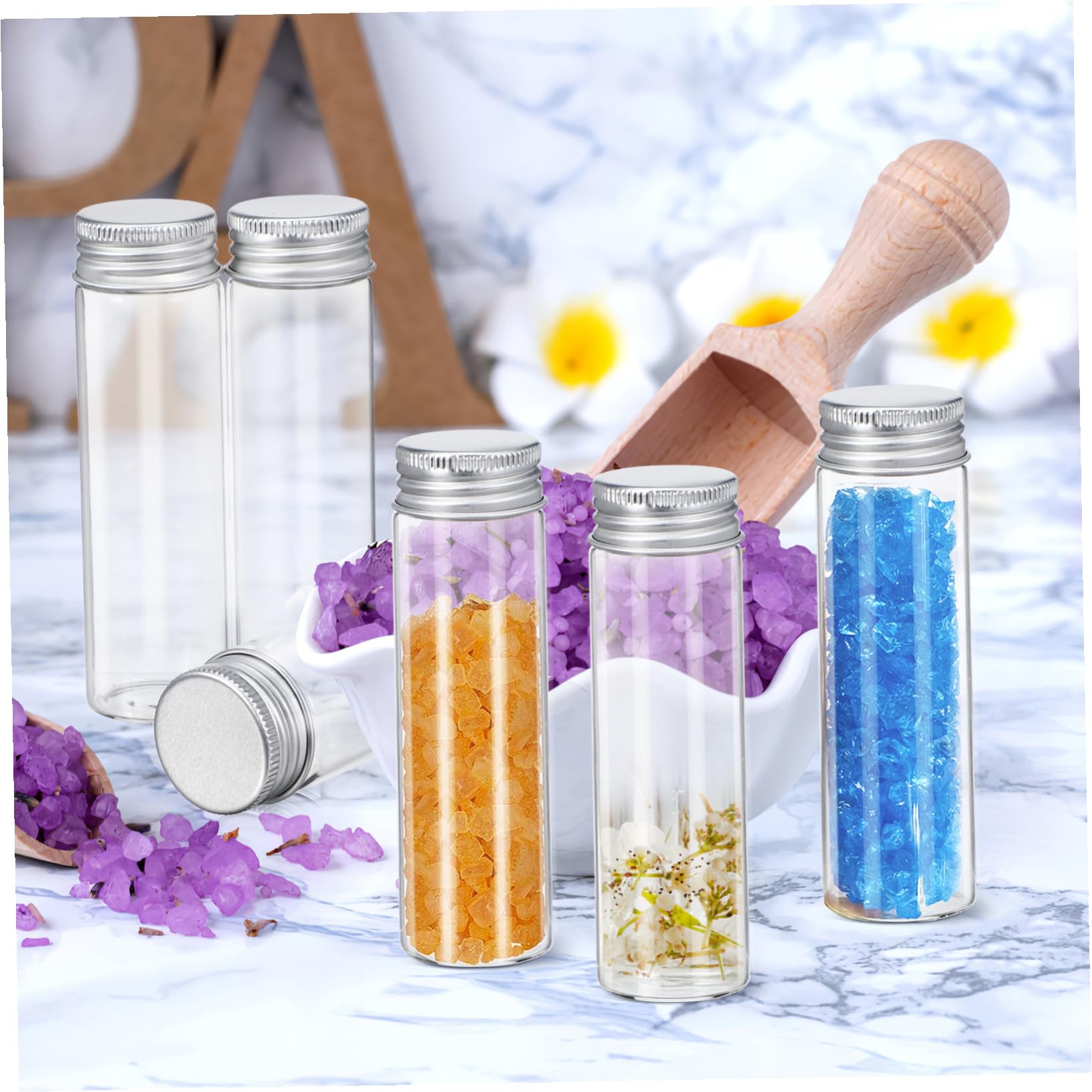 Baluue 20 Stück Glasfläschchen mit Aluminiumverschluss Vielseitige Vorratsdosen für Küche Büro Party zum Befüllen von Tee Süßigkeiten Gewürzen und Dekoration Stabile Glasbehälter