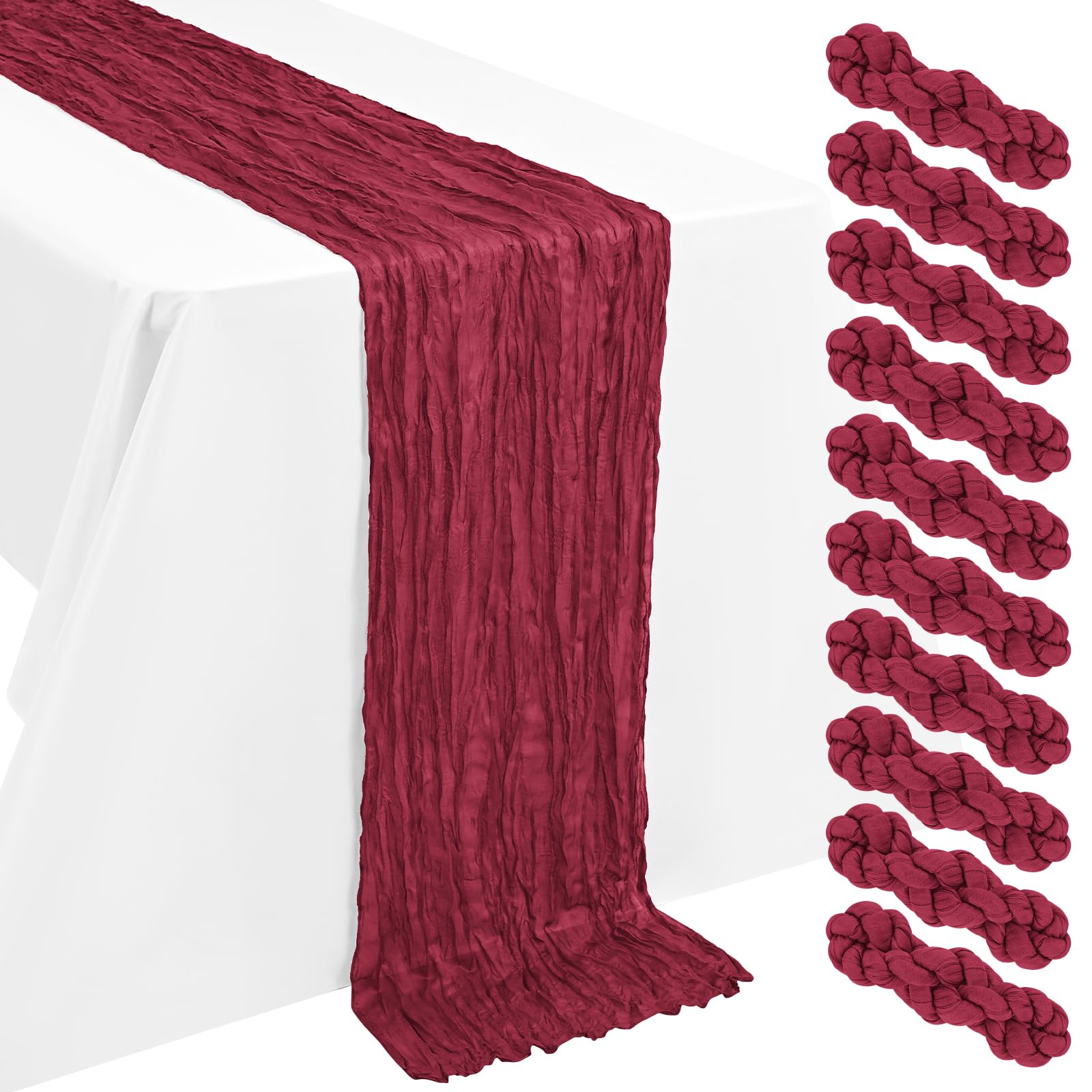 LYAFS 10 Pack Burgundy Table Runner Cheesecloth 55x300cm 10FT Gauze — image 1