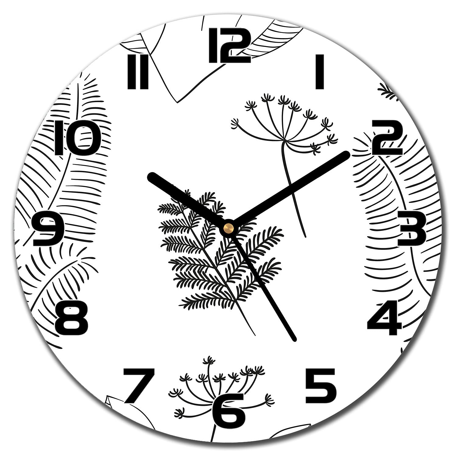 Horloge murale aiguilles noires et verre securite 30 cm motif floral