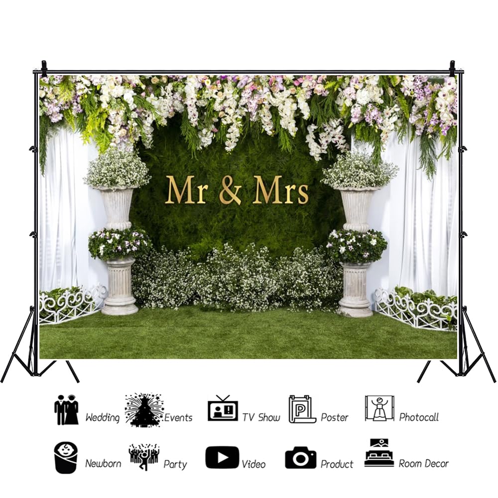 Hochzeitsbogen Blumenhintergrund 3 x 2,4 m Blume Hochzeit Mr to Mrs Verlobungshintergrund Hochzeit Braut und Bräutigam Zeremonie Jahrestag Fotografie Hintergrund Brautdusche Fotoautomaten