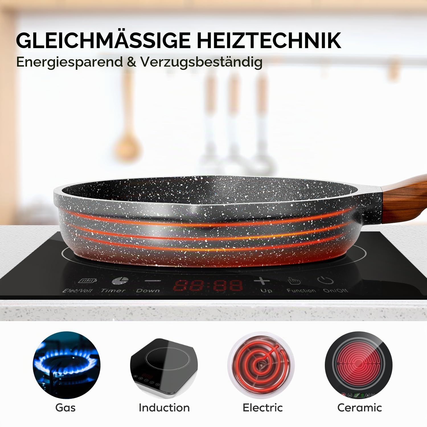 RIOVARM Induktion Bratpfannen Set Antihaft Pfannenset 20 cm 24 cm 28 cm Granit Omelett Pfanne ohne PFOA Marmor Kochgeschirr-Set mit hitzebeständigem Griff Geeignet für verschiedene Herdarten