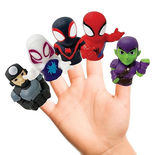Spidey & His Amazing Friends 5 Piece Finger Puppet Set - Party Favors, Educational, Bath Toys, Floating Pool Toys, Beach Toys, Finger Toys, Playtime