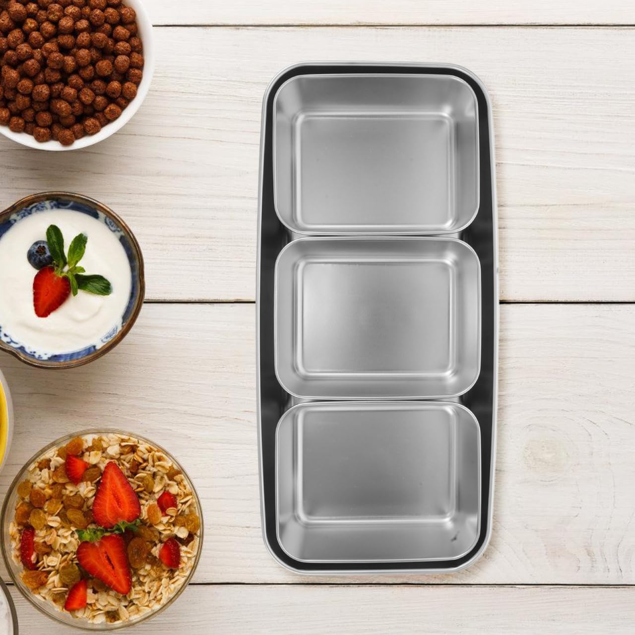 Boîte À Épices En Acier Inoxydable Avec Couvercle Hermétique Organisateur Compact À 3 Compartiments Pour Rangement Assaisonnement Cuisine Et Extérieur