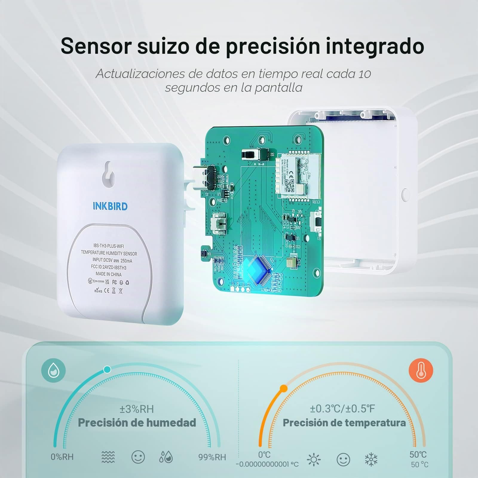 Inkbird Termómetro Higrómetro WiFi,IBS-TH3-PLUS Sensor Temperatura Interior WiFi con Pantalla LCD,App Soporta,Alerta y Almacenamiento Datos,Termómetro y Higrómetro Digital para Bodega, Invernadero
